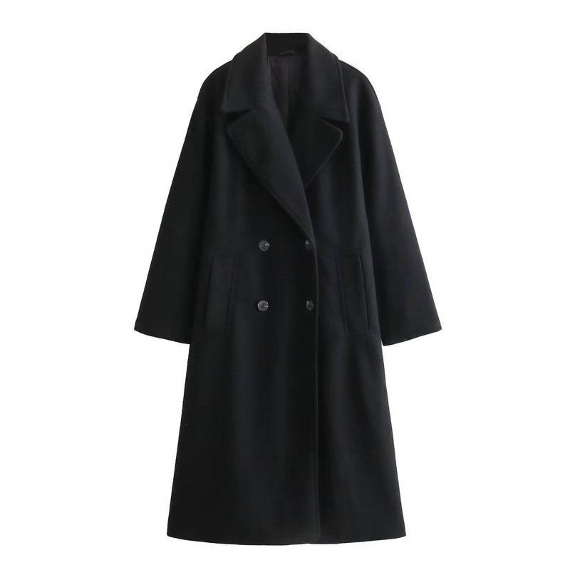 Cappotto in tweed morbido e ampio da donna autunno e inverno nuovo cappotto doppiopetto con risvolto e maniche lunghe di media lunghezza_voghion.com