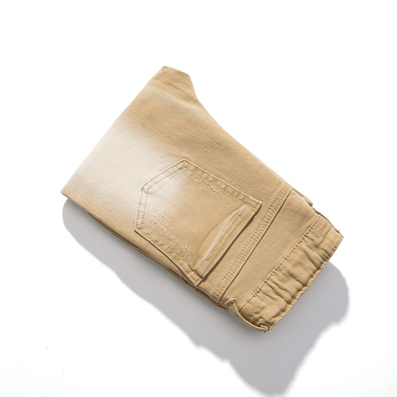 Boys' Khaki Denim Washed And Painted Craftsmanship Simple, Casual, Fashionable And Versatile Suitable For Daily Travel College Casual Denim Pants_voghion.com