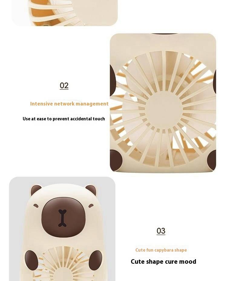 CapyBliss Handventilator für Kinder – süßer Capybara-Miniventilator mit Trageband (über USB wiederaufladbar, 3 Geschwindigkeiten, sichere Flügel, perfekt für draußen/auf Reisen)_voghion.com