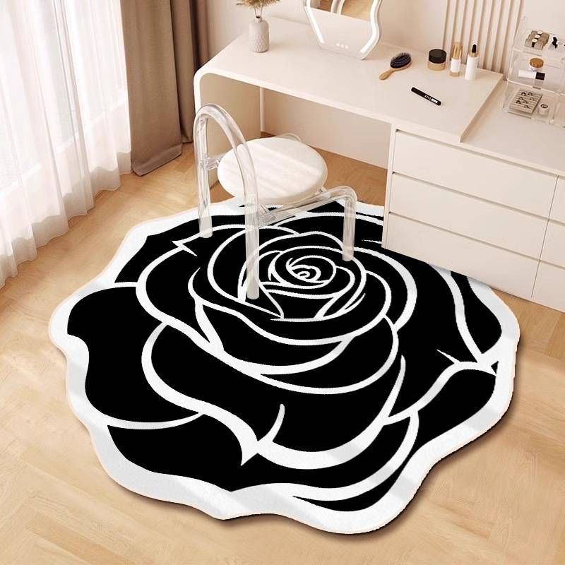 Printed Polyester Rug – Floral Bohemian Vanity Mat, Non-Slip Irregular Shape For Bedroom & Dressing Room, Washable Light Luxury Decor_voghion.com