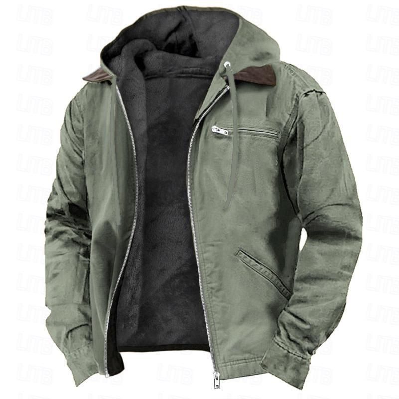 Hooded Fleece-Lined Jacket For Men – Relaxed Fit, Zippered Pockets, All-Day Comfort (S-5XL, Polyester Fill, Solid Colors)_voghion.com