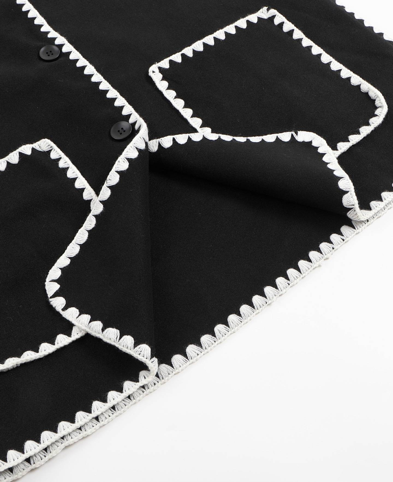 Women’s Fashion Wool-Like Coat – Oversized Tweed Jacket With Scarf & Fringe, Elegant U-Neck, Long Sleeve, Boho Chic_voghion.com