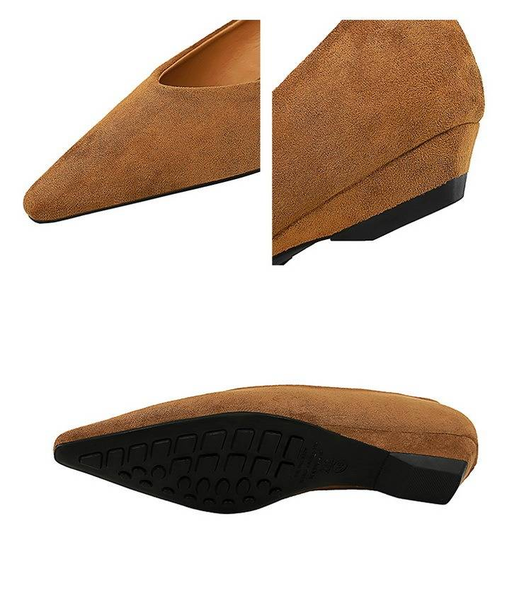 Daily Simple And Comfortable Suede Pointed Toe Shallow Low-heeled Shoes_voghion.com