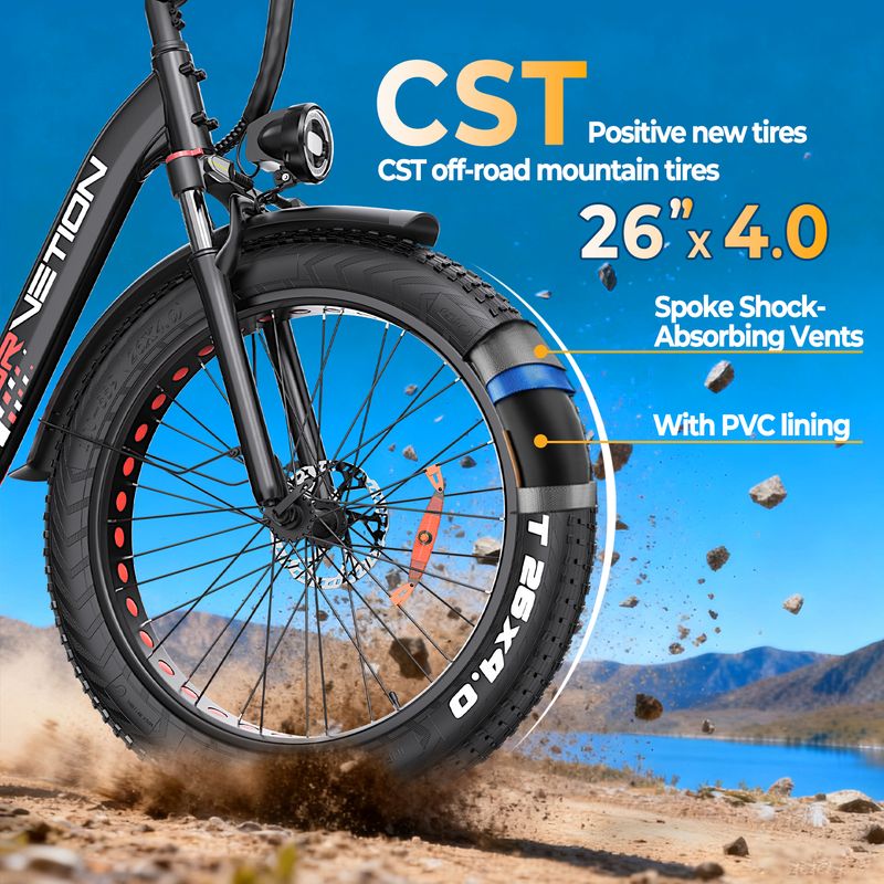 DRVETION CTR26 City Electric Bike, 48V 20Ah Battery, 26"x4.0" CST Tires, Shimano 7-Speed_voghion.com