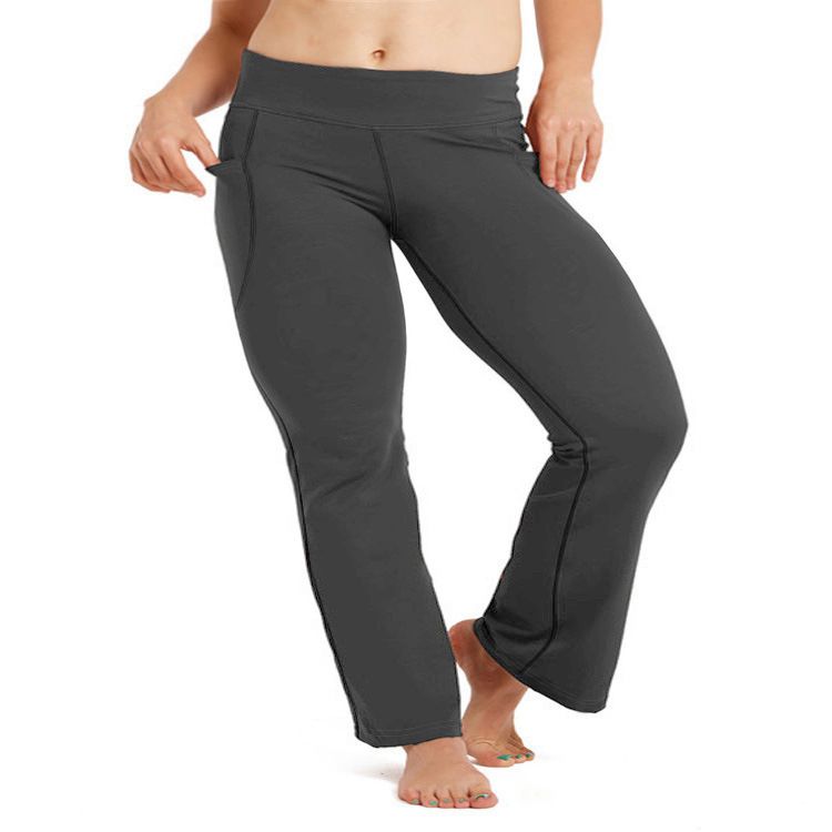 Abbigliamento da donna di grandi dimensioni per sport e fitness, pantaloni a zampa d'elefante, pantaloni da yoga da donna con tasca casual attillata_voghion.com