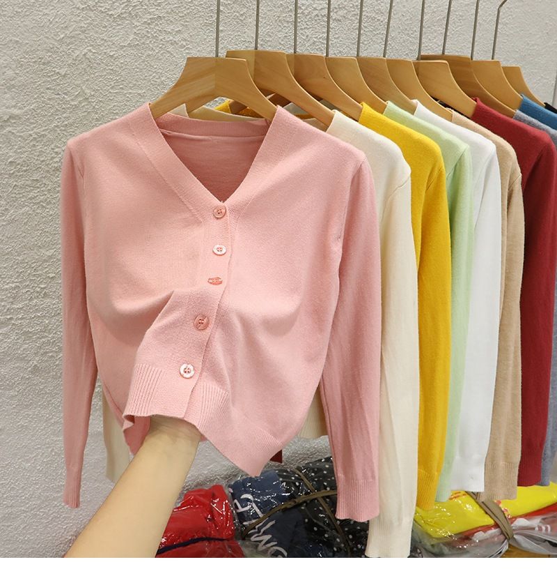 Kurzer Strick-Cardigan für Damen mit V-Ausschnitt, leicht, langärmlig, vorne offen, dehnbar, schmale Passform, vielseitiges Lagenoberteil für Freizeit und Büro_voghion.com