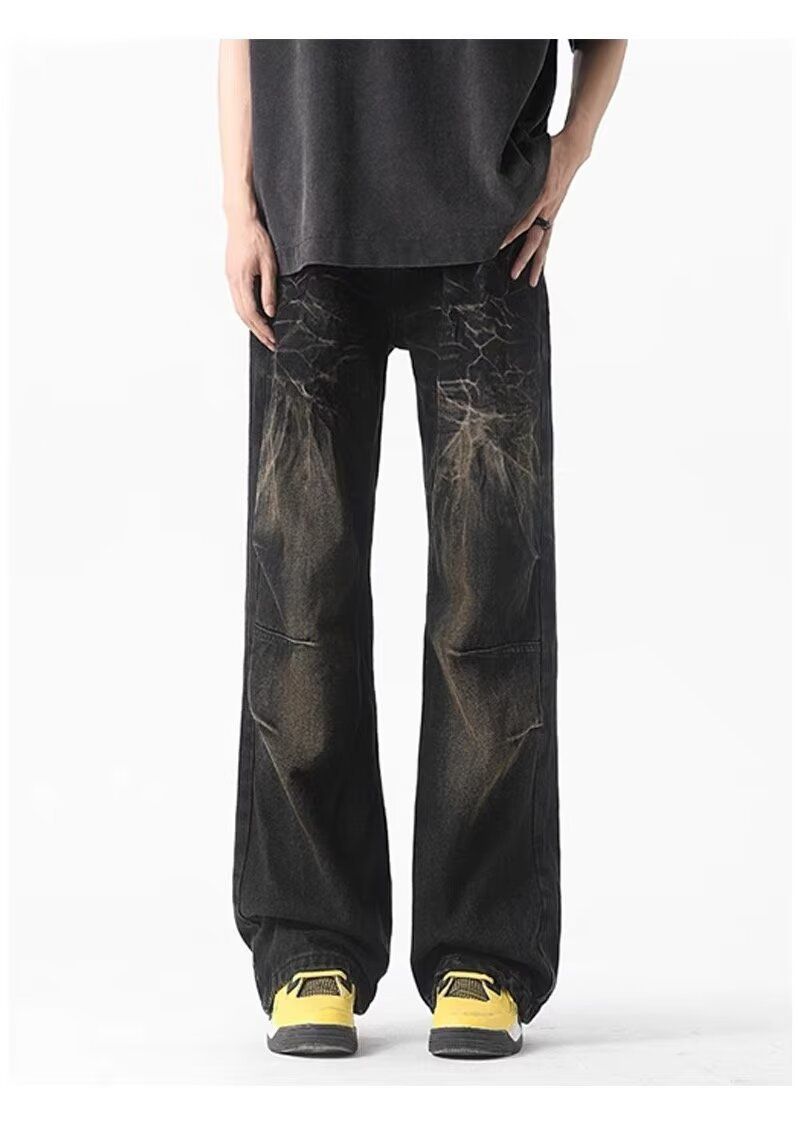 Jeans vintage lavati da uomo, primavera autunno, dritti, larghi, stile europeo e americano, pantaloni lunghi casual_voghion.com