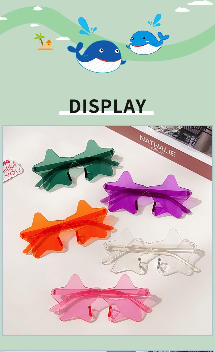 2024 Frauen Mädchen Mode personalisierte Farben fünfzackige sternförmige Sonnenbrille Erwachsene einfache Vintage randlose weibliche Sonne_voghion.com