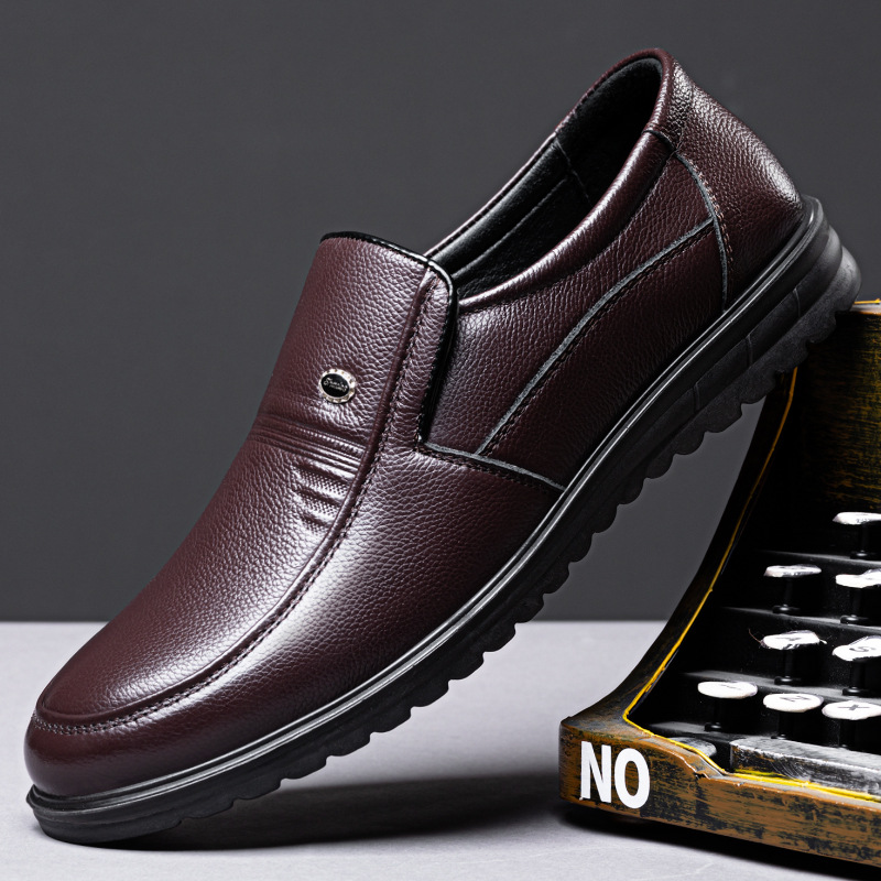 Leather Genuine Leather, Business Attire Men, Middle-aged, Soft Soled, Cowhide, Dad Shoes, Autumn And Winter, With Added_voghion.com