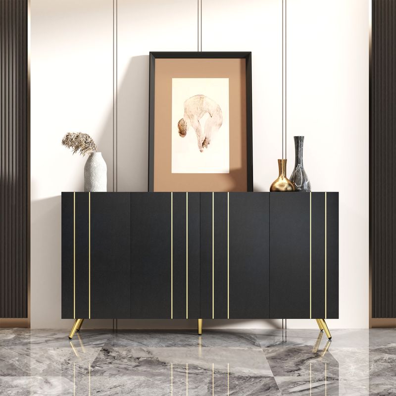 Beistellschrank Hochschrank Mit Verstellbaren Böden, Goldene Metallstreifen_voghion.com