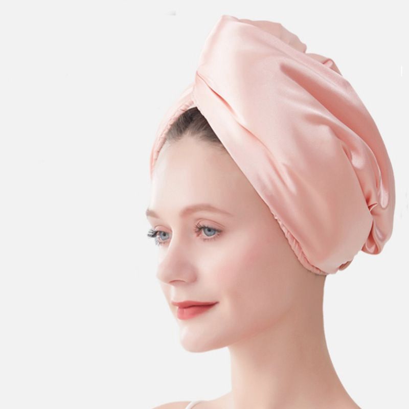 Cuffia per asciugare i capelli in raso a doppio strato per donna_voghion.com