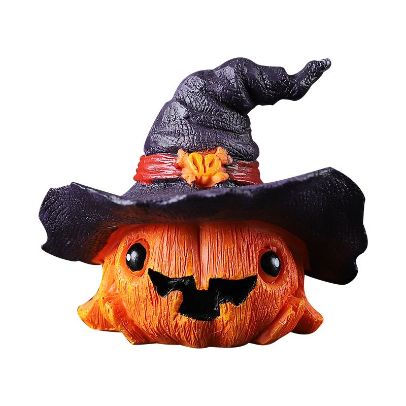 Halloween Totenkopf Kerzenhalter - Schreibtischdekoration mit Kürbismann Zauberhut Kunstharz Bastelgeschenk_voghion.com