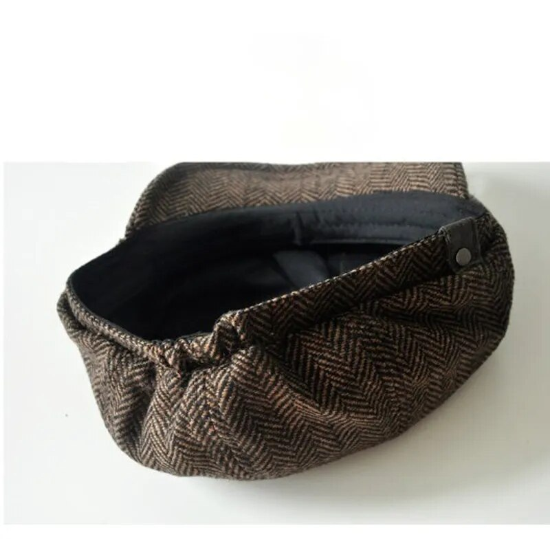 Retro-Baskenmütze aus britischer Wollmischung, Vintage-Stil, Herringbone-Tweed, für Herren, lässig, Newsboy-Mütze, flache Kappe_voghion.com