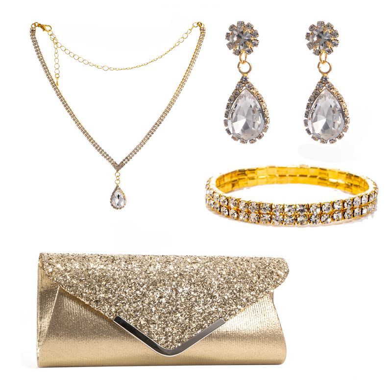 Set di gioielli da donna, elegante collana con strass a goccia, orecchini e bracciale, per matrimoni, feste e serate di lusso, set di collana, orecchini e bracciale con borsa_voghion.com