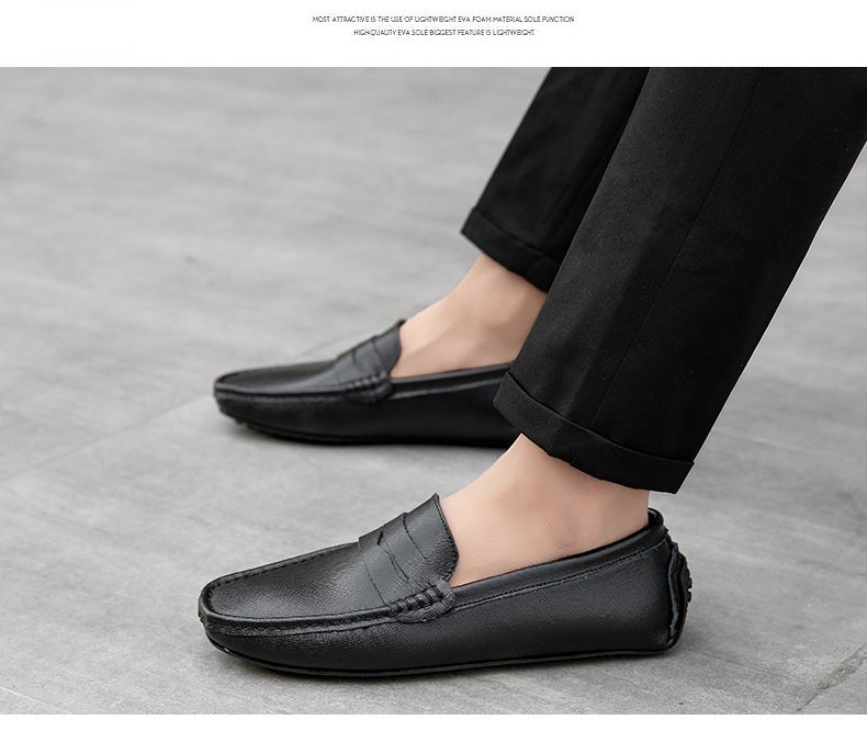 New Genuine Leather Bean for Men's Casual Driving with Soft Sole, Fashionable Fit, and Versatile Lazy Shoes in Large_voghion.com