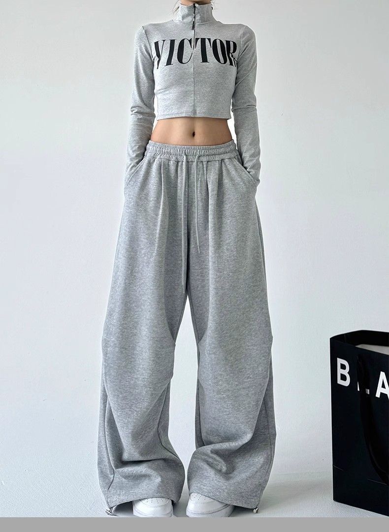 Women's Casual Jogger Pants High Waist Wide Leg Lounge Pants With Pockets Soft Polyester Workout Sweatpants Streetwear Fashion_voghion.com