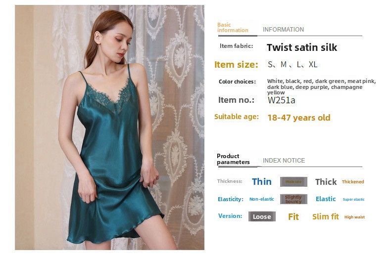 Women's Plus Size Summer Suspender Pajamas | Thin Satin Silk With V-Neck & Beautiful Back Lace Detail_voghion.com