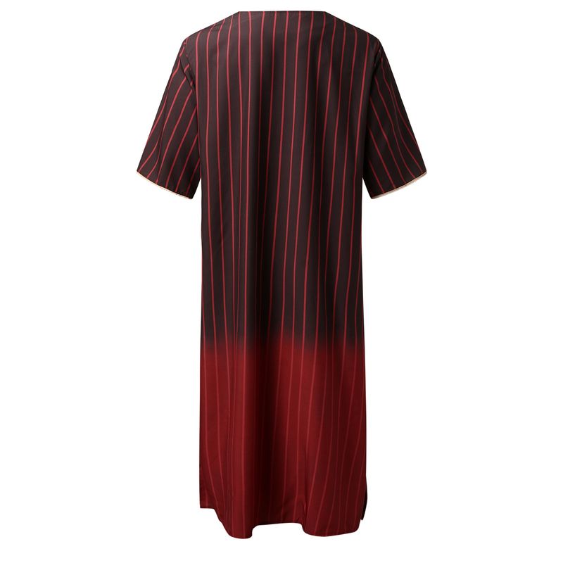 Männer Muslimischen Sommer Mode Lose Robe Islam Kaftan Männer Kleidung Dubai Luxus Muslimischen Abaya Muslimischen V-ausschnitt Kurzarm Druck_voghion.com