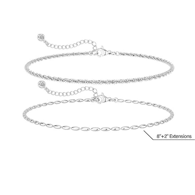 Schmuck Mode silber oval bean kette raupe korn kette doppel schicht neutral armband_voghion.com