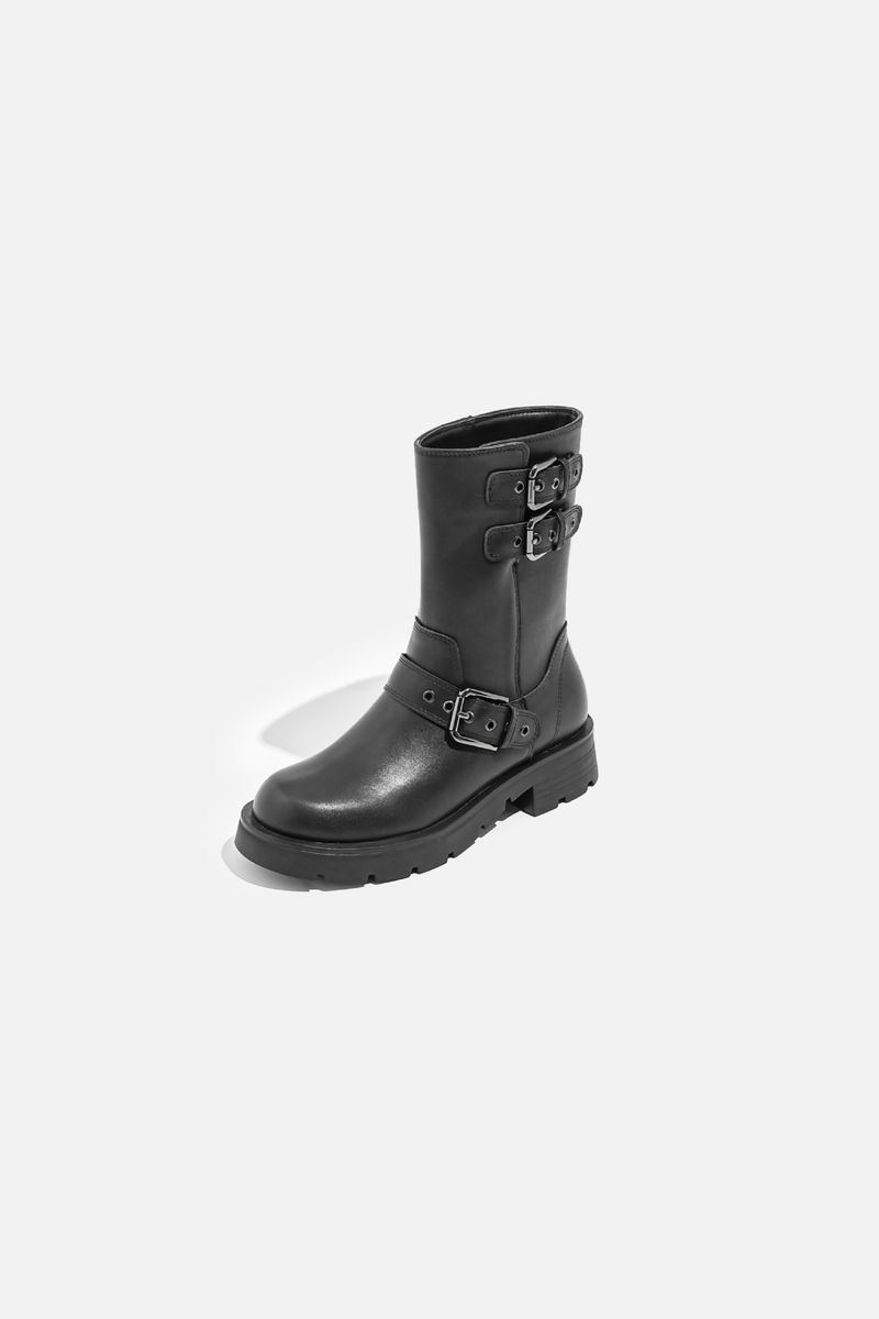 Neue Plateau-Stiefeletten mit runder Spitze und Gürtelschnalle aus Metall_voghion.com