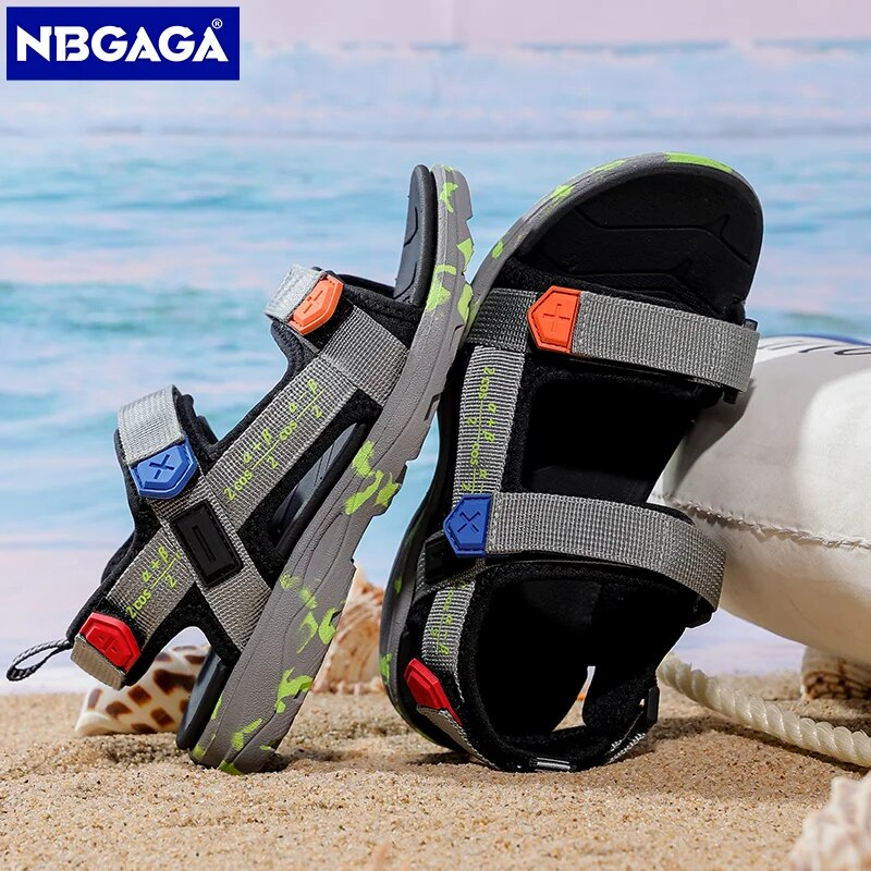 Boys' summer sandals, children's beach shoes, lightweight, soft, leather, astronomical shadows, comfortable_voghion.com