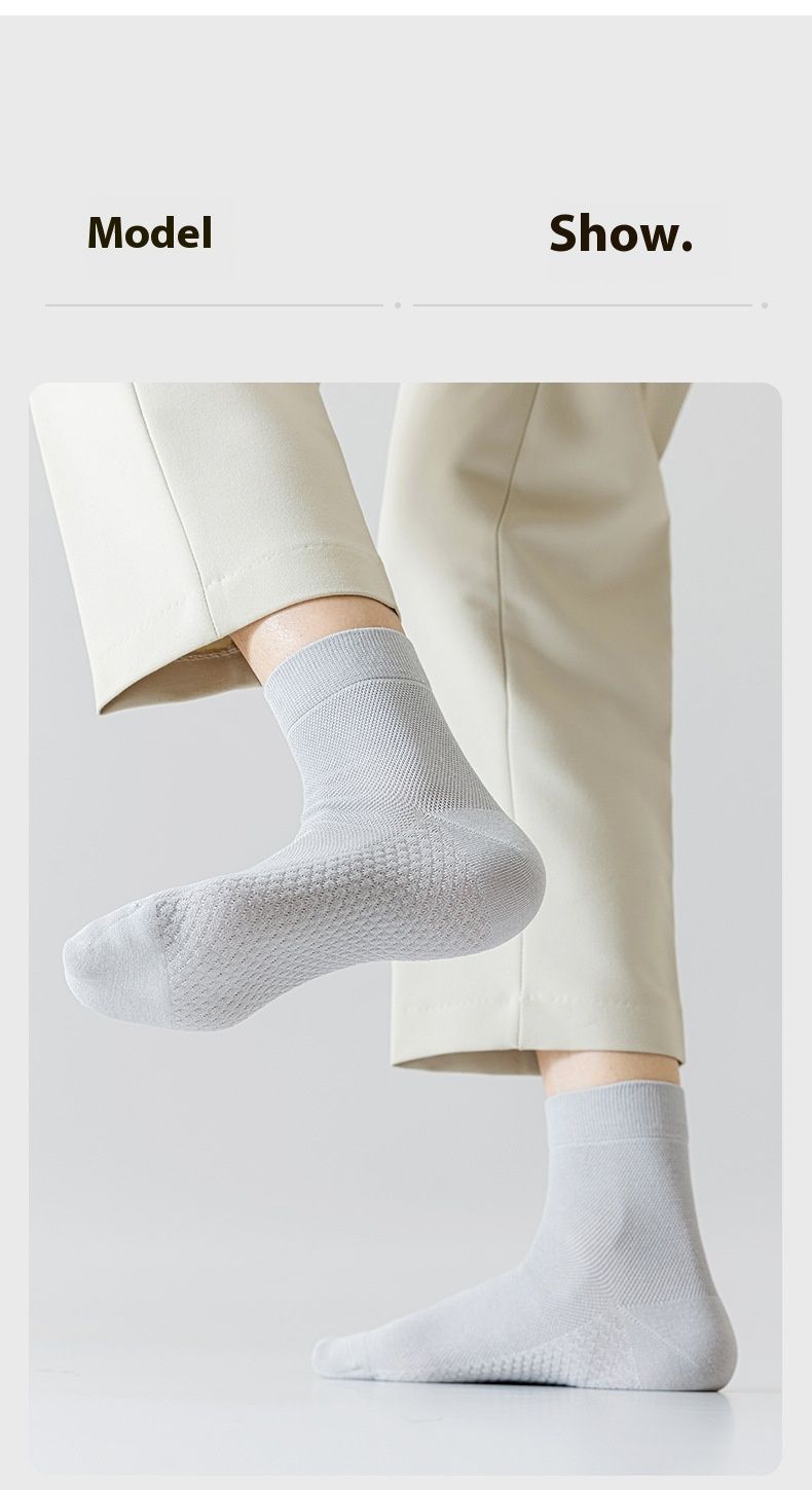 Socks, men's mid length spring summer new antibacterial pure cotton sweat-absorbing and odor resistant socks, mesh black_voghion.com