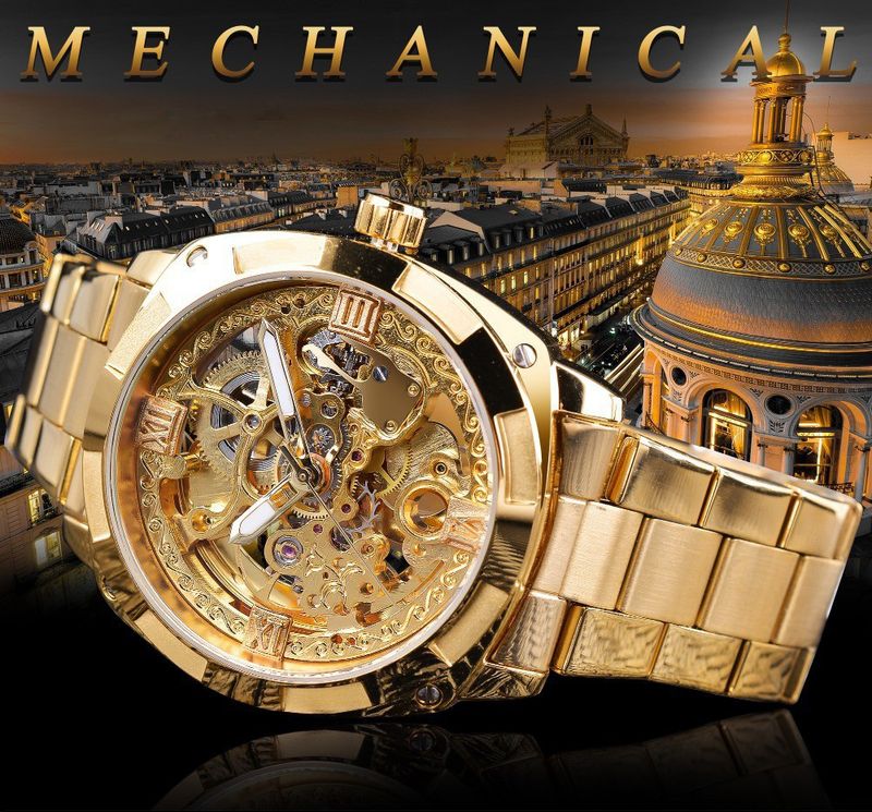 Montre mécanique automatique pour homme avec cadran squelette, style rétro, aiguilles lumineuses, étanche jusqu'à 30 m, bracelet en acier inoxydable_voghion.com