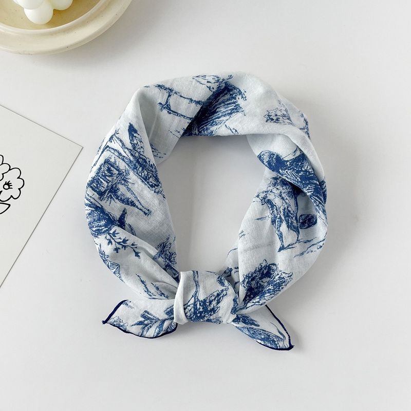 Pañuelos cuadrados pequeños de algodón para mujer, nuevos estilos de verano, pañuelos para la cabeza versátiles de moda, algodón con estampado digital y_voghion.com
