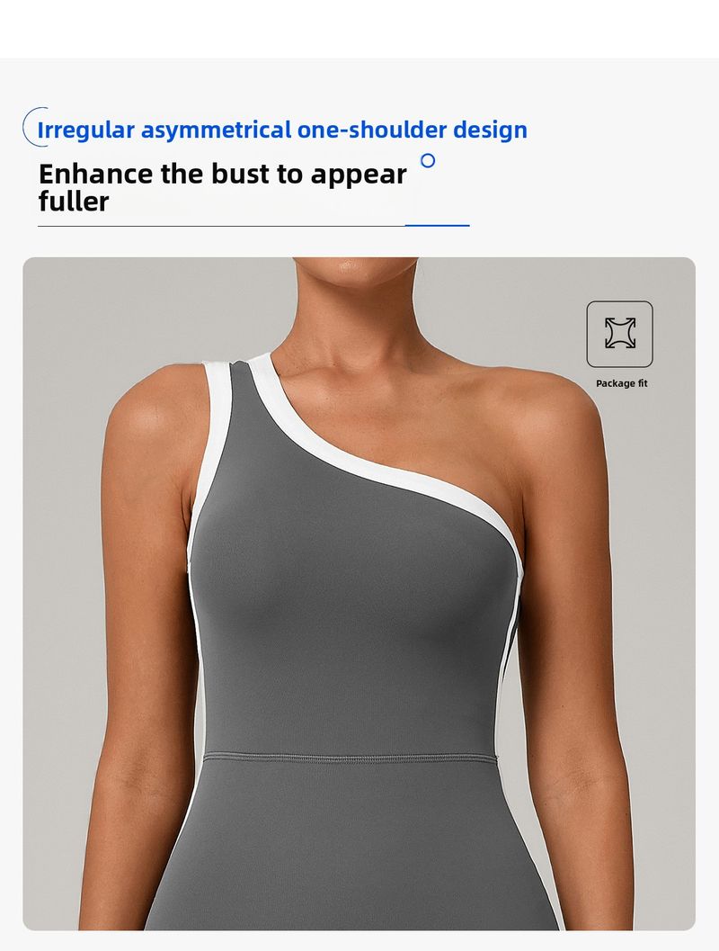 Body da yoga monospalla color block in stile europeo e americano per donna, attillato e sportivo per il sollevamento dei glutei_voghion.com