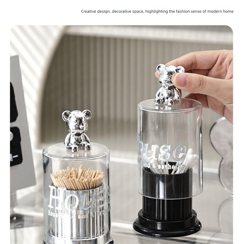 INS Light Luxury Internet Celebrity Bear Niedlicher Halter Wattestäbchen Zahnseidebox Desktop Storage Zahnstocherglas_voghion.com