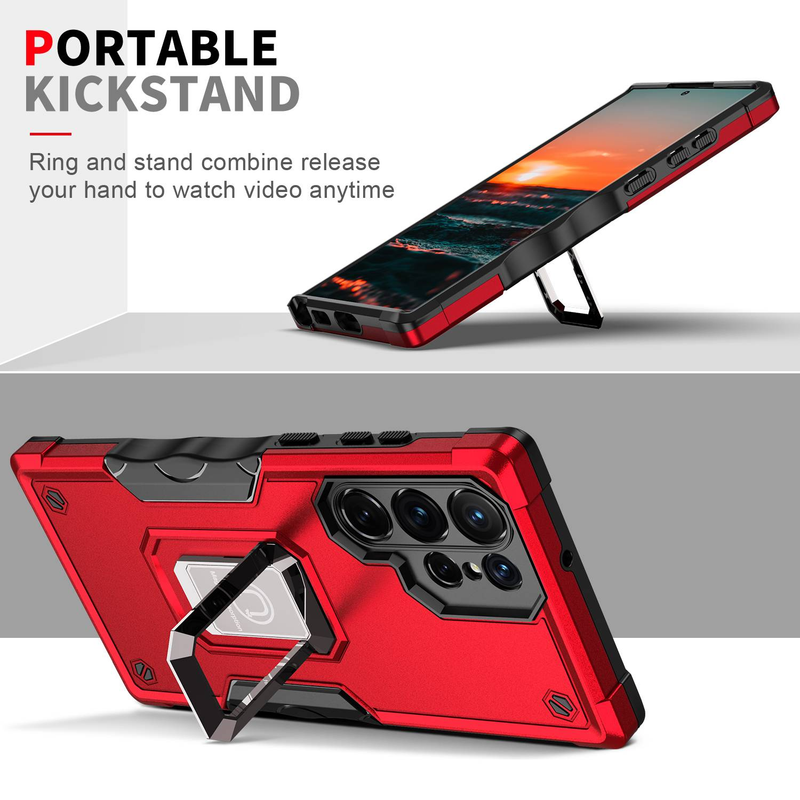 Shockproof Armor Bumper Case For Samsung Galaxy S21 S22 S23 S24 Ultra S23FE S21FE S20FE S23Plus S24Plus Finger Holder Magnetic Metal Ring Cover_voghion.com