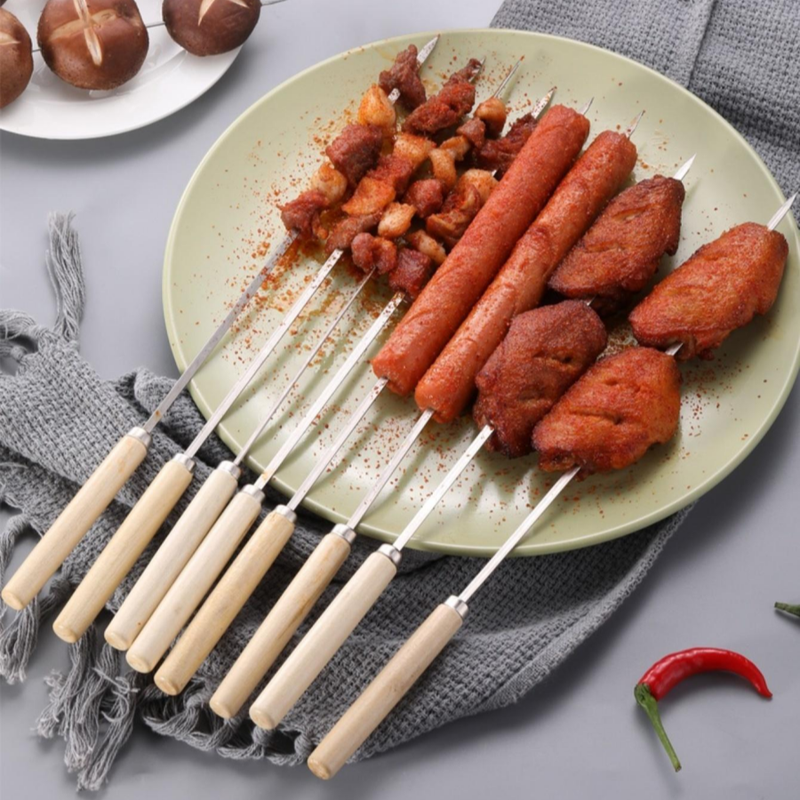 6 spiedini per barbecue in acciaio inox aghi per barbecue riciclabili manici in legno spiedini per verdure e agnello strumento_voghion.com