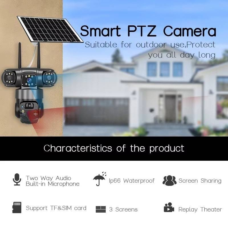 V380PRO Outdoor Security Camera - Solar Powered, 2K HD Color Night Vision, WiFi/4G Dual Connection, Remote Viewing Via Smartphone_voghion.com