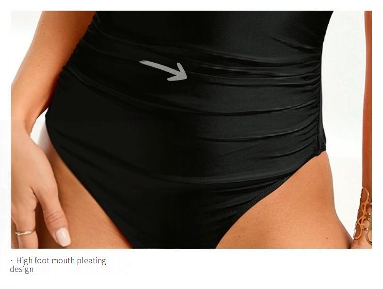 Maillot de bain une pièce uni pour femme, décolleté en V profond, à volants_voghion.com