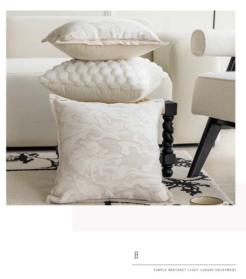 Cream Plush Throw Pillow Covers - Nordic Decorative Sofa Pillows For Living Room & Bedroom_voghion.com