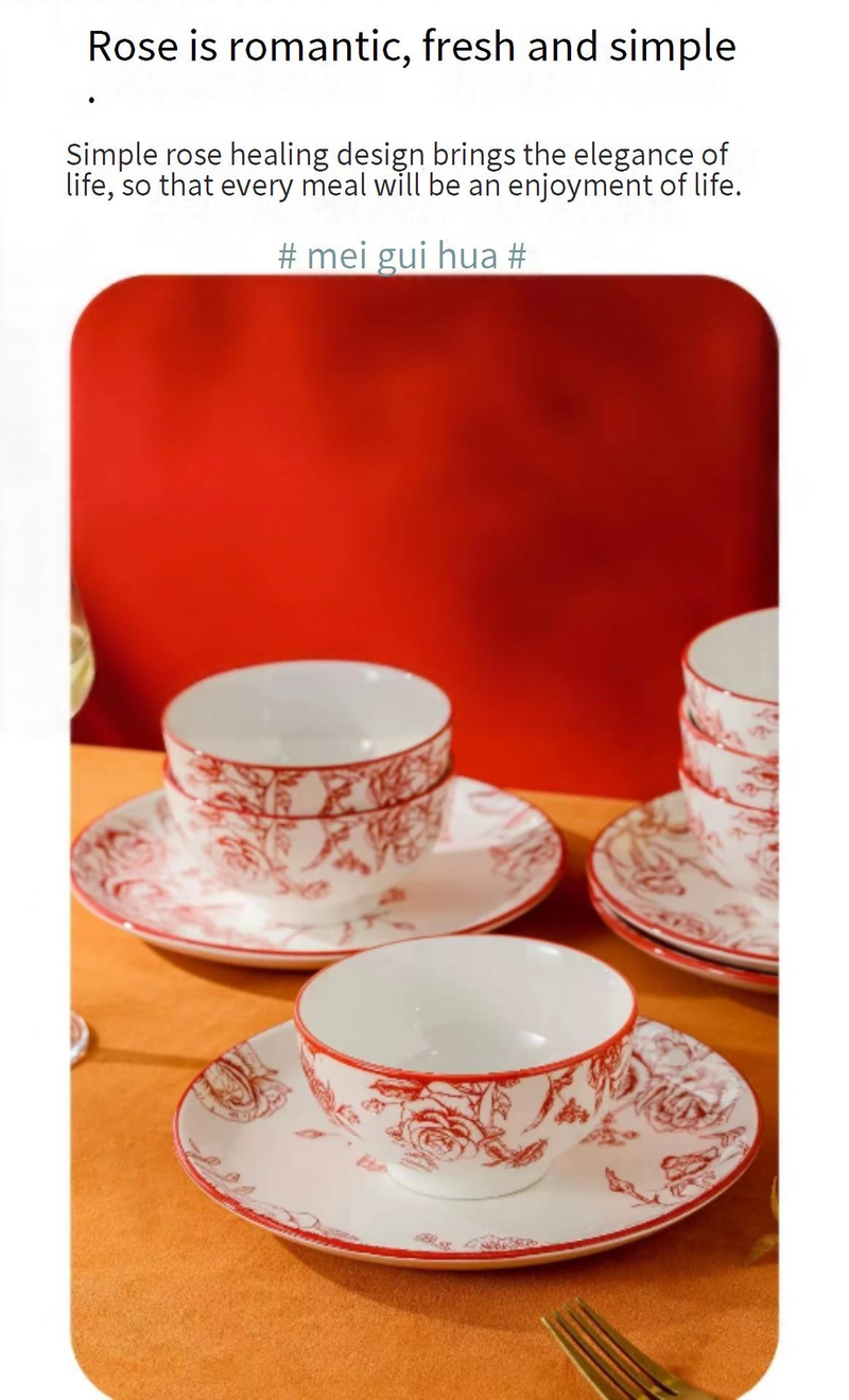 Ceramic Bowl Set With Under-Glaze Design - 6-Piece Dinnerware Gift Box For Home & Special Occasions_voghion.com