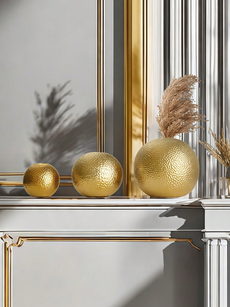 1 vase en céramique à surface dorée avec boule à pois, idéal pour les décorations de scène de style luxueux et léger, les compositions florales_voghion.com