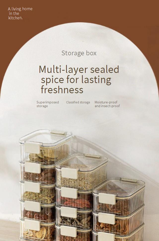 Contenedores apilables para especias: organizador hermético de 4 capas para cocina y refrigerador (tapa transparente con base magnética)_voghion.com