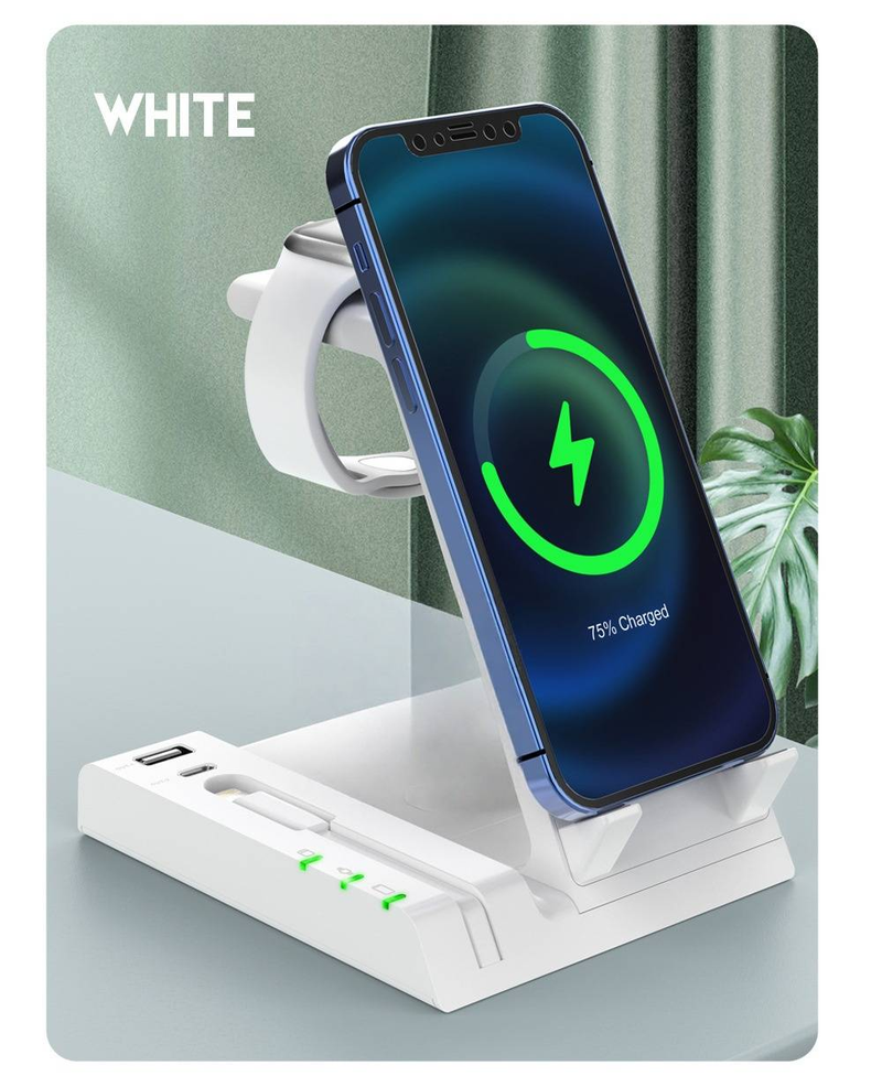 6-in-1 Wireless Charger For IPhone – 15W Fast Charging, QI Certified, Type-C Port, Desk Stand For Multiple Devices_voghion.com