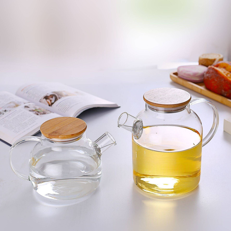 Thickened Japanese-Style Glass Teapot With Bamboo-Steel Lid – 300ml/1000ml/1800ml, Heat-Resistant For Hot/Cold Drinks_voghion.com