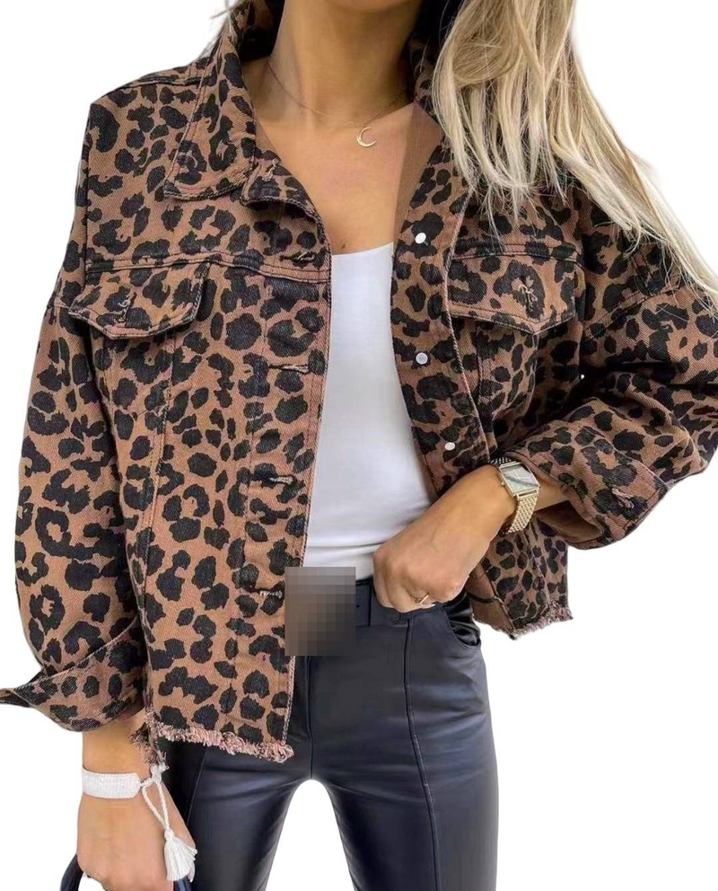 Abbigliamento da donna Camicia in cotone alla moda con stampa leopardata - Camicetta casual a maniche lunghe dalla vestibilità comoda per donna (S/M/L/XL)_voghion.com