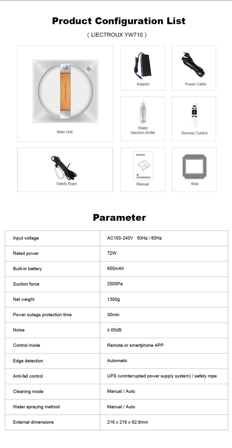 Robot lavavetri Liectroux YW710, doppio getto d'acqua, sensore laser, lavavetri per auto_voghion.com