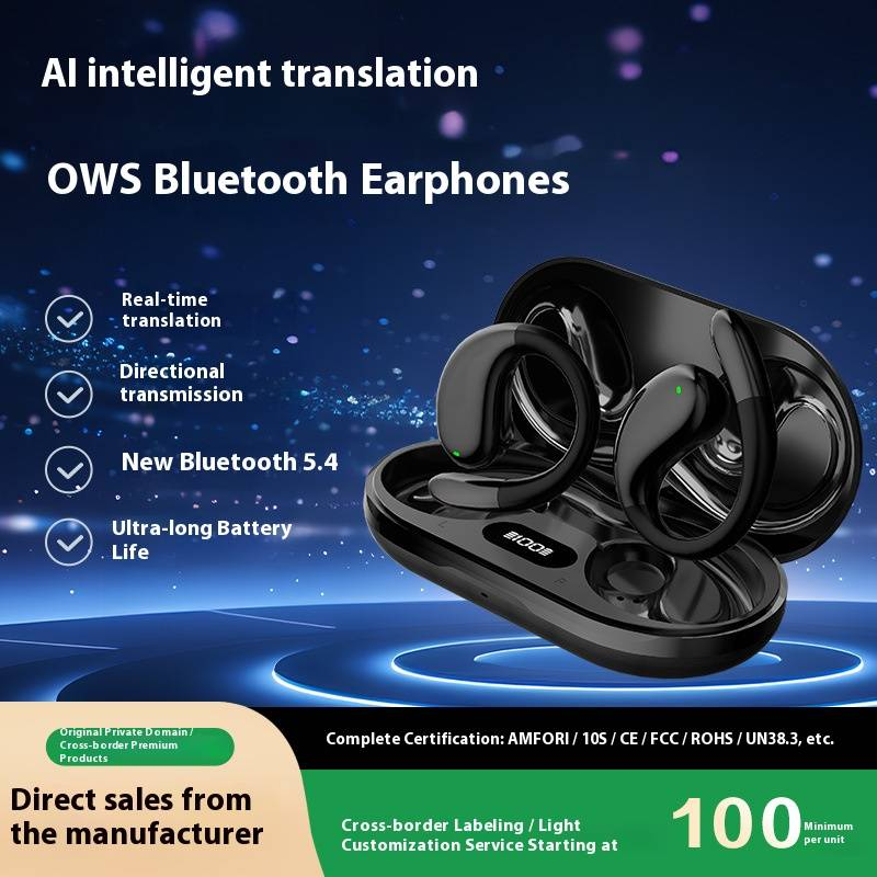 Wireless Bluetooth Earbuds With AI Translation, Open-Ear Design, Hi-Fi Sound, 10m Range, 8H Playtime, For Sports & Travel_voghion.com