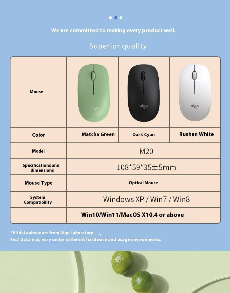 M20 Kabellose optische Maus mit automatischem Ruhezustand, schlankes ergonomisches Design, leises Klicken, mattes Finish für Laptop/PC (Blau-Schwarz/Milchweiß)_voghion.com