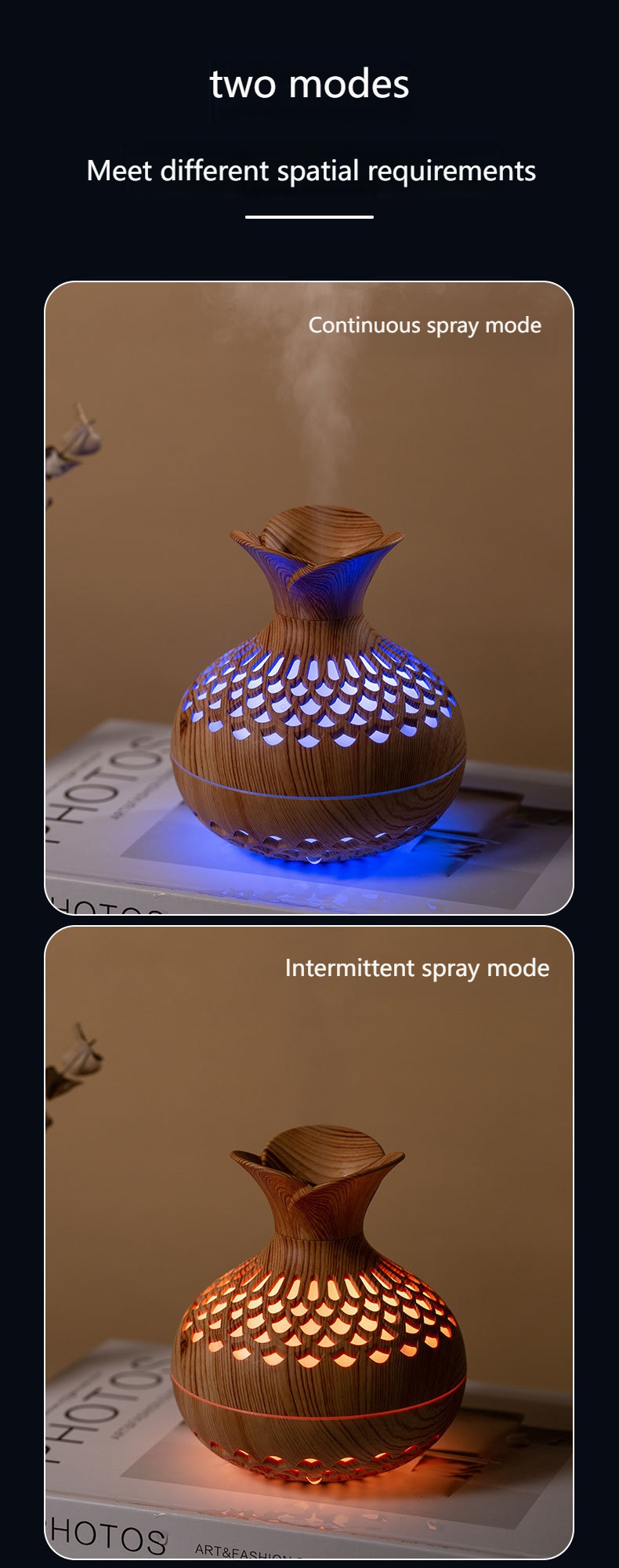 Wood Grain Aroma Diffuser & Humidifier - Decorative Vase Design, Ultrasonic Essential Oil Sprayer For Home Office Bedroom, Quiet Operation_voghion.com