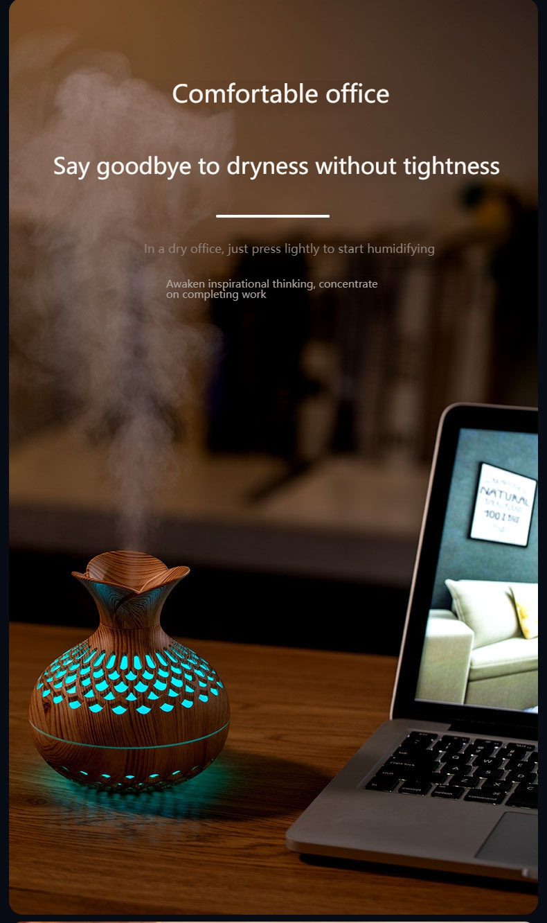Wood Grain Aroma Diffuser & Humidifier - Decorative Vase Design, Ultrasonic Essential Oil Sprayer For Home Office Bedroom, Quiet Operation_voghion.com