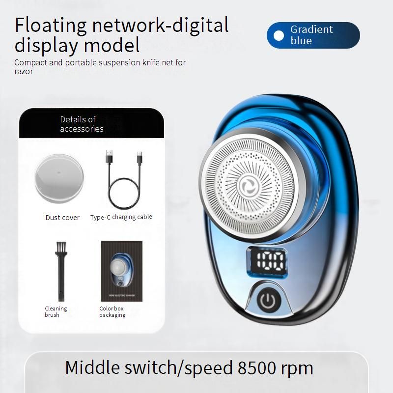 Rasoio elettrico da viaggio impermeabile con display a LED e lame flottanti - Rasoio portatile senza fili per uomo (blu sfumato/nero, argento)_voghion.com