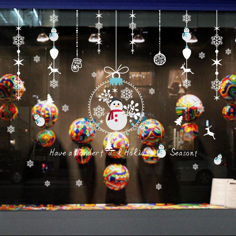 XL868 Calcomanías navideñas de muñeco de nieve para pared - Pegatinas festivas de PVC para ventanas, puertas y decoración del hogar (60 x 90 cm, blanco)_voghion.com