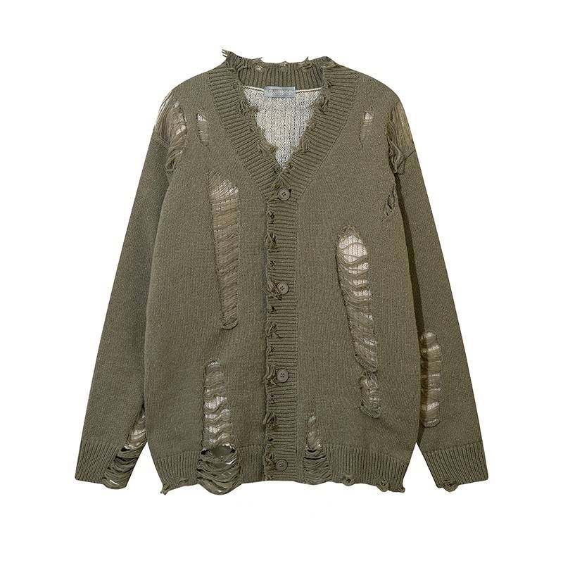 Oversized-Strickpullover für Herren – Used-Look im High-Street-Stil, Hip-Hop-Cardigan mit offener Vorderseite (M-3XL)_voghion.com