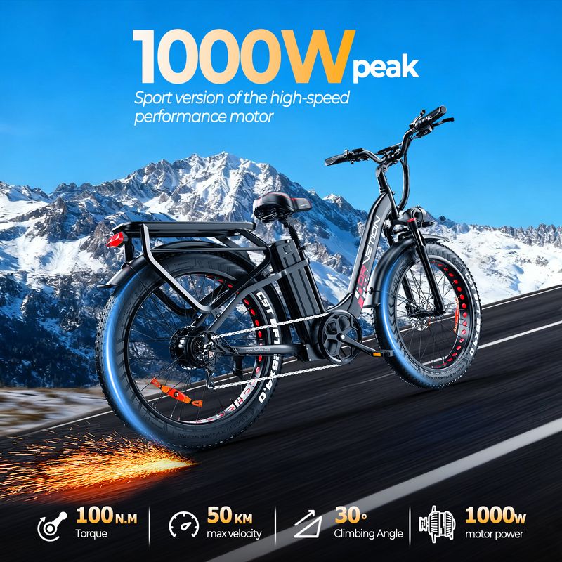 DRVETION CTR26 City Electric Bike, 48V 20Ah Battery, 26"x4.0" CST Tires, Shimano 7-Speed_voghion.com